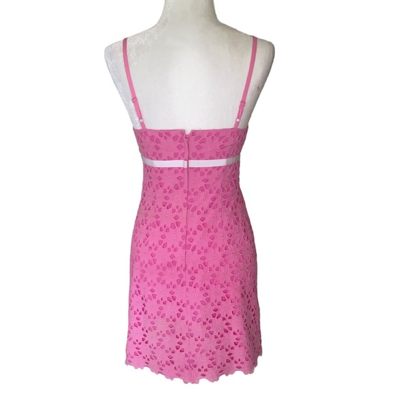 HTF Lilly Pulitzer Pink Floral Eyelet Lace White Ribbon Sheath Mini Dress - 0 - Picture 6 of 9